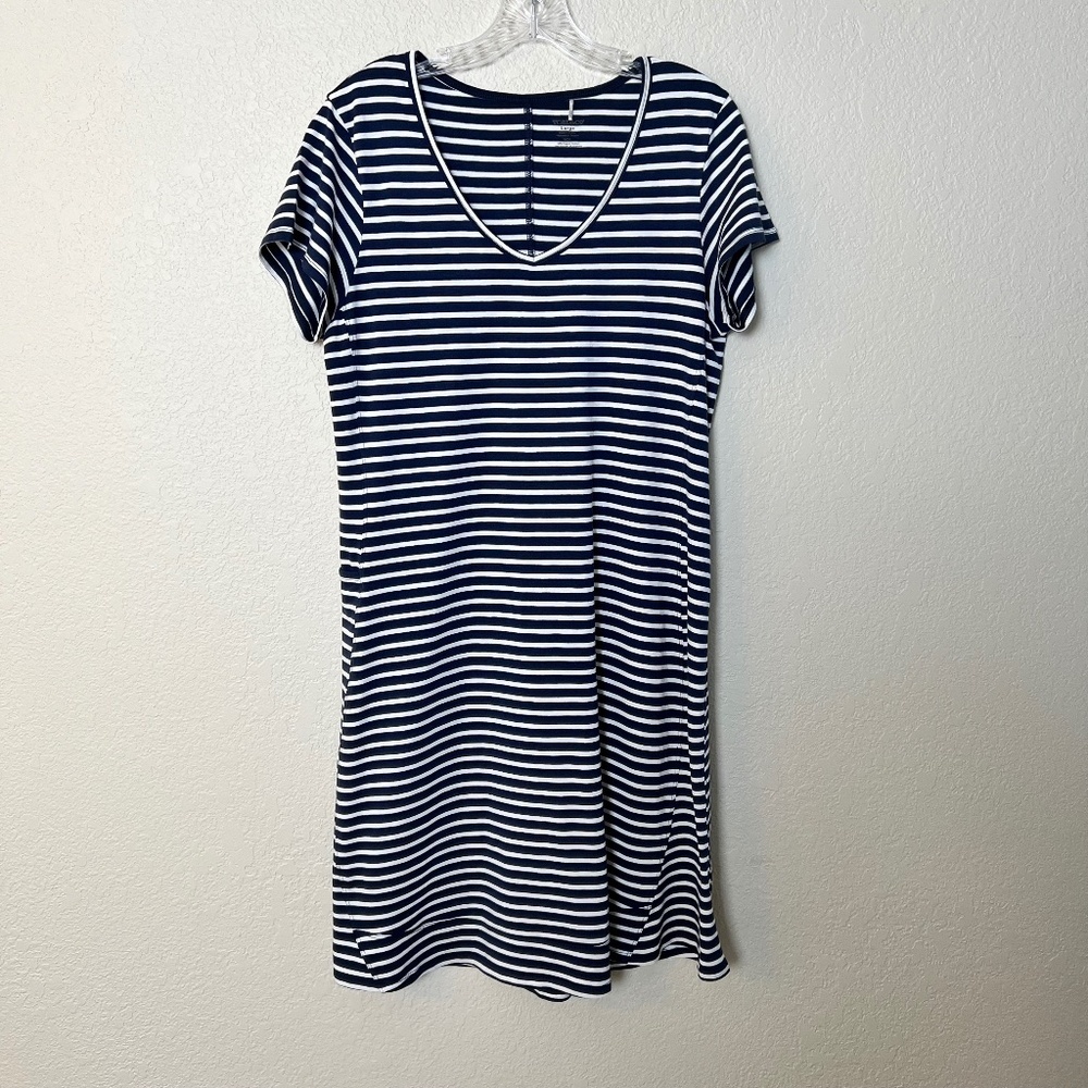 *FIRM PRICE* TOAD&CO MARLEY SHORT SLEEVE V NECK NAVY & WHITE STRIPED DRESS